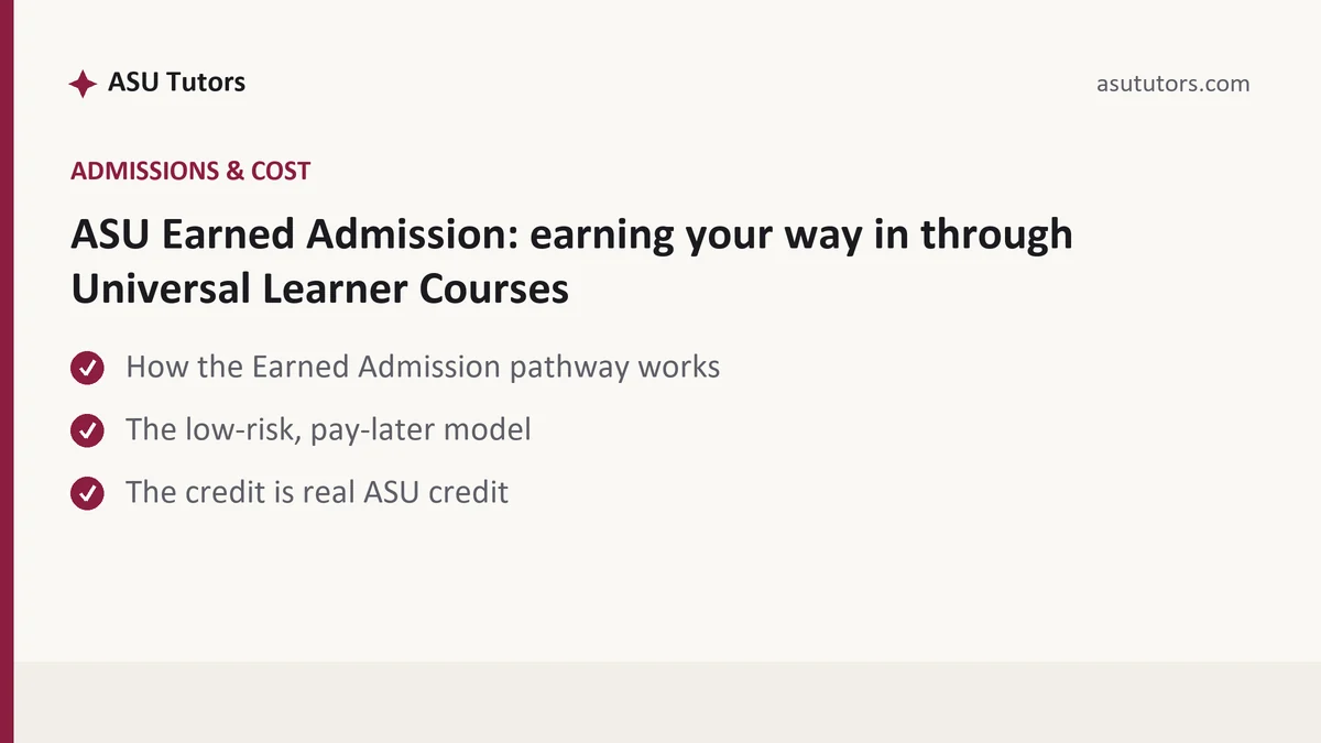 ASU Earned Admission: earning your way in through Universal Learner Courses, a ASU student guide, from ASU Tutors