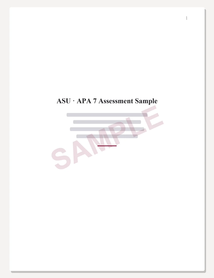 ASU sample paper preview, APA 7 title page, written to the scoring guide